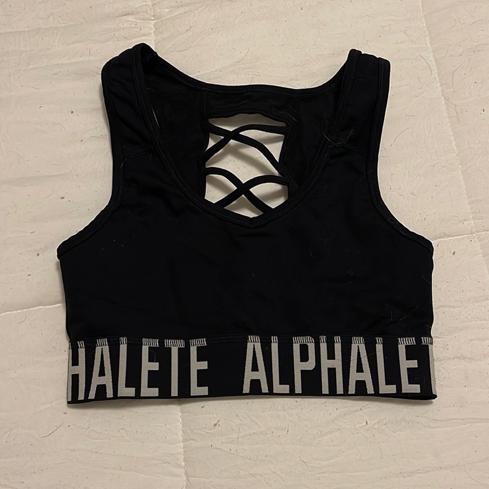 alphalete black criss cross back sportsbra